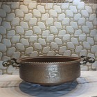 Large Antique Hand-hammered Copper Bowl Islamic Calligraphy Brass Handles 17 