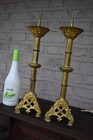 Pair Antique Brass Candle Holder Candlestick Church Religion