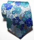 New Classic Floral Blue Gray Silver Jacquard Woven Silk Men s Tie Necktie