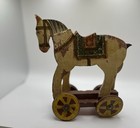 Vintage Handmade Horse Pull Toy On Wheel