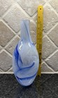 Vintage Blue And White Striking Swirl Art Glass Vase 11    Tall