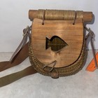 Vintage Hand-woven New England Creel Fish Basket With Wooden Lid 9     Tall Wicker