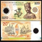 Brunei 20 Ringgit P-34 2007 1st Prefix  a 2 40th Commemorative Polymer Unc Note