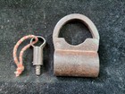 Rare Old Vintage Antique Hand-made Rustic Iron Padlock With Screw System Key