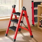 Steel Folding 3 Step Stool Ladder Adults With Soft-grip Handle 660 Lbs Red black