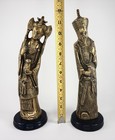 Vintage Solid Brass Asian Figurines Set Of 2     Ornate Emperor   Lady Statues
