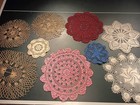 Group Lot Of 9 Vintage Doilies  Pink  Maroon  White  Tan  Blue  Many Sizes shape