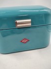 Wesco Single Grandy Bread Bin Powder-coated Steel Retro Design Teal Blue