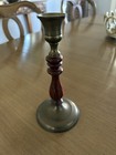 Wood And Brass Candlestick Holder Antique Vintage 