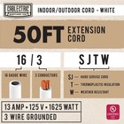Cablectric 50 Foot Outdoor Extension Cord - 16 3 Sjtw White 16 Gauge Electrical