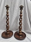 Vintage 1991 Barley Twist Wood Brass Candlesticks Pair 15    Made Taiwan