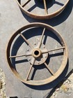 2 - Matching  Vtg Industrial Steampunk Cast Iron 10  Hit Miss Engine Wheels