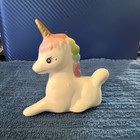 Vintage Hand Painted White Rainbow Mane Unicorn W raised Tail Figurine 2 75    In