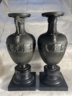 Antique Pair Of Large Neo-classical Continental Bronze Urns On Black Slate