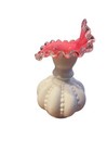 Vintage Fenton Cranberry White Cased Glass Jack In The Pulpit Beaded Melon Vase