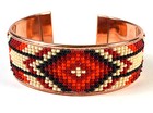 Beaded Copper Cuff Bracelet In Southwest-inspired Pattern 