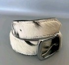 Black White Hair On Cowhide Leather Belt Silver Buckle Handmade