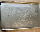 Vintage Arthur Armour Hammered Serving Tray  Tree   Country Church  Aluminum