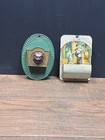    vintage Metal Wall Match Holder Safe Lot 2 Embossed Lion Head   Litho Victorian