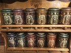 Vintage 1987 Watkins Wooden Spice Rack W  12 Metal Jars Two Tier