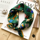100  Mulberry Silk 20  square Scarf Women Neckerchief Wrap Cartoon Cat Green