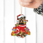 Yorkshire Terrier Dog Merry Christmas Ornament  Yorkie Dog Santa Xmas Ornament
