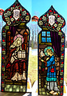Pair Of Antique Church Stained Glass Windows Depicting Saint Anne Teaching Mary
