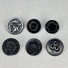 Lot Of 6 Antique Vintage Black Glass Pictorial Buttons 