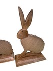 2 Wood Burlap Easter Bunny Rabbit Farmhouse Figurine Cottagecore Primitive