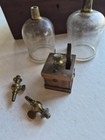Antique 1800s  Bloodletting Set Brass Scarificator Glass Cupping Jars Valves Box