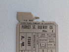 Vintage Era San Francisco Market St Railway Co No 1 Punch Globe Ticket Company