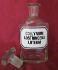 19c  Antique Medical Apothecary Crystal Glass Bottle W porcelain Enameled Label 