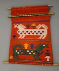 Vintage Guatemalan Hand Woven Tapestry On 4 Rods Mammals 