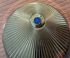 Vtg Compact Art-deco Make-up Volupte Blue Stone W powder Mirror Gold Tone Unique