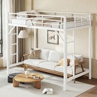 Metal Loft Bed With 2 Ladders Guardrails Heavy Duty Bed Frame Kids Teens