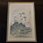 Antique Japanese Silk Bird   Flower Paintings Set Of 4 Taisho Period Vtg Frame