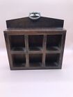 Thimble Display Vintage  Case Wooden Brown With 6 Porcelain Thimbles Germany