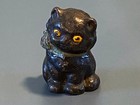 Antique Miniature Black Cat Cold Painted Cast Iron Kitten Figurine Toy Folk Art