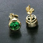 3 00 Ct Round Cut Lab Created Emerald Bezel Stud Earrings 14k Yellow Gold Finish