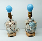 Vintage Seashell Filled Glass Table Lamps With Bulbs Set Of 2  read 