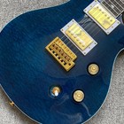 Blue Quilted Top Solid Body Electric Guitar Stainless Rounded Fret Gold Hardware