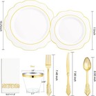 175pc Gold Plastic Plates W silverware  Cups  Napkins For 25 Guests