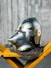 Medieval Bascinet Armor Steel Hounskull Chain Mail Helmet Face Pig Larp Battle