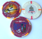 President Donald Trump - Taj Mahal Casino -lot Of 3 Chips   5   5   1  Hard Rock
