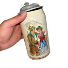 German Stoneware Beer Stein Pewter Lid 1 Liter