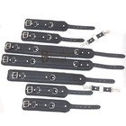 Thick Real Leather Wrist Ankle Thigh Cuffs   Collar Restraint Set Black 9 Pieces