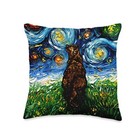 Tortoiseshell Tortie Starry Night Kitty Cat Art By Aja Throw Pillow 16x16