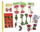 Vintage Christmas Craft Lot Lacquered Holly Leaves Berry Stems Double Ended