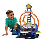 Hot Wheels Toy Car Track Set With Die Cast Car   Helicopter 2 Loops Storage For