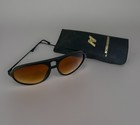 Vintage Amber Vision Aviator Sunglasses Mens Black Orange Lens Retro Oversized